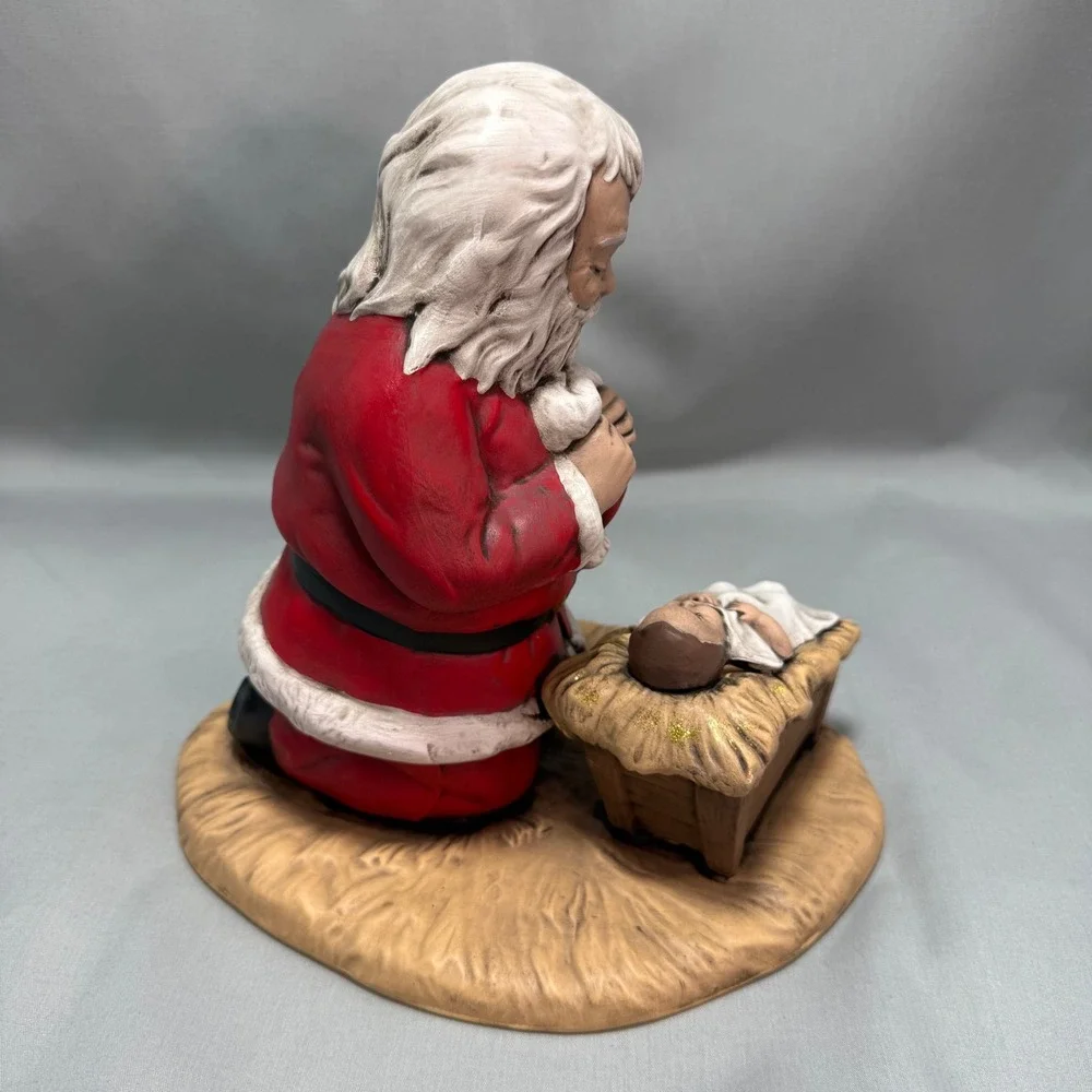 Vintage Kneeling Santa Baby Jesus Nativity Figurine Red Ceramic Religious 8
